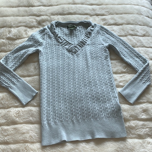 Eddie Bauer Cableknit sweater hourglass mint green v neck pullover XS - Picture 12 of 13
